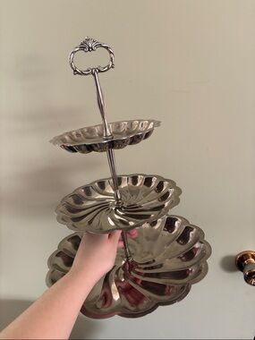 Three-Tier Silver Serving Stand - Scalloped Trays